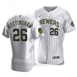 Camiseta Beisbol Hombre Milwaukee Brewers Jacob Nottingham Autentico Primera Blanco