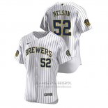 Camiseta Beisbol Hombre Milwaukee Brewers Jimmy Nelson Autentico 2020 Primera Blanco