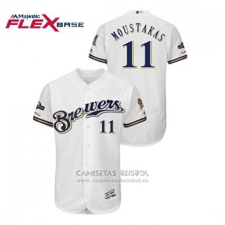 Camiseta Beisbol Hombre Milwaukee Brewers Mike Moustakas 2019 Postemporada Flex Base Blanco