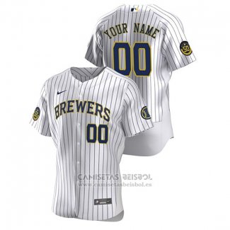 Camiseta Beisbol Hombre Milwaukee Brewers Personalizada Autentico 2020 Primera Blanco