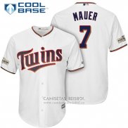 Camiseta Beisbol Hombre Minnesota Twins 2017 Postemporada Joe Mauer Blanco Cool Base