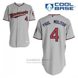 Camiseta Beisbol Hombre Minnesota Twins Paul Molitor 4 Gris Cool Base