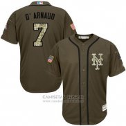 Camiseta Beisbol Hombre New York Mets 7 Travis D'arnaud Verde Salute To Service