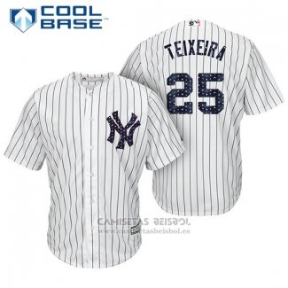 Camiseta Beisbol Hombre New York Yankees 2017 Estrellas y Rayas Mark Teixeira Blanco Cool Base