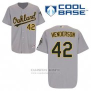 Camiseta Beisbol Hombre Oakland Athletics Dave Henderson 42 Gris Cool Base