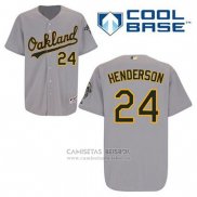Camiseta Beisbol Hombre Oakland Athletics Rickey Henderson 24 Gris Cool Base