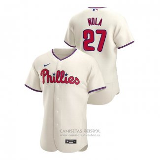 Camiseta Beisbol Hombre Philadelphia Phillies Aaron Nola Autentico 2020 Alterno Crema