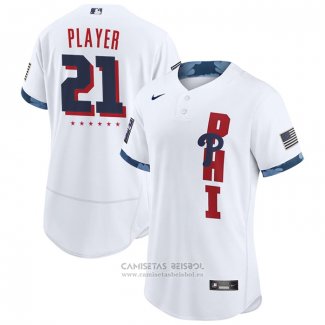 Camiseta Beisbol Hombre Philadelphia Phillies Personalizada 2021 All Star Autentico Blanco