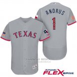 Camiseta Beisbol Hombre Texas Rangers 2017 Estrellas y Rayas Elvis Andrus Gris Flex Base
