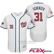 Camiseta Beisbol Hombre Washington Nationals 2017 Estrellas y Rayas Max Scherzer Blanco Flex Base