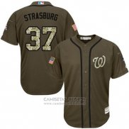 Camiseta Beisbol Hombre Washington Nationals 37 Stephen Strasburg Verde Salute To Service