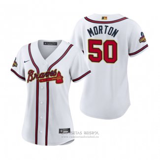Camiseta Beisbol Mujer Atlanta Braves Charlie Morton 2022 Gold Program Replica Blanco