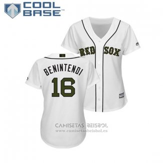 Camiseta Beisbol Mujer Boston Red Sox Andrew Benintendi 2018 Dia de los Caidos Cool Base Blanco