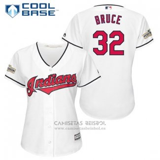 Camiseta Beisbol Mujer Cleveland Indians 2017 Postemporada 32 Jay Bruce Blanco Cool Base