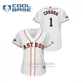 Camiseta Beisbol Mujer Houston Astros Carlos Correa 2019 Postemporada Cool Base Blanco