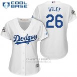 Camiseta Beisbol Mujer Los Angeles Dodgers 2017 World Series Chase Utley Blanco Cool Base