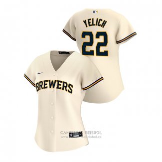 Camiseta Beisbol Mujer Milwaukee Brewers Christian Yelich 2020 Replica Primera Crema