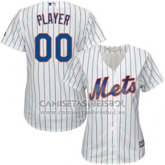 Camiseta Beisbol Mujer New York Mets Personalizada Blanco