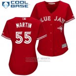 Camiseta Beisbol Mujer Toronto Blue Jays 55 Russell Martin Scarlet2017 Cool Base