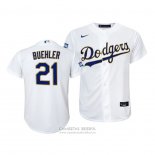 Camiseta Beisbol Nino Los Angeles Dodgers Walker Buehler 2021 Gold Program Replica Blanco