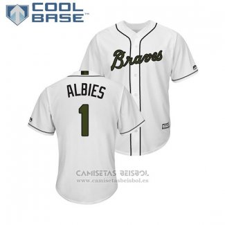 Camiseta Beisbol Hombre Atlanta Braves Ozzie Albies 2018 Dia de los Caidos Cool Base Blanco