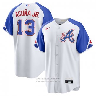 Camiseta Beisbol Hombre Atlanta Braves Ronald Acua Jr. 2023 City Connect Replica Blanco