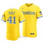 Camiseta Beisbol Hombre Boston Red Sox Chris Sale 2021 City Connect Autentico Oro