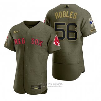 Camiseta Beisbol Hombre Boston Red Sox Hansel Robles Camuflaje Digital Verde 2021 Salute To Service