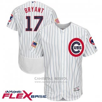 Camiseta Beisbol Hombre Chicago Cubs 2017 Estrellas y Rayas Cubs 17 Kris Bryant Blanco Flex Base