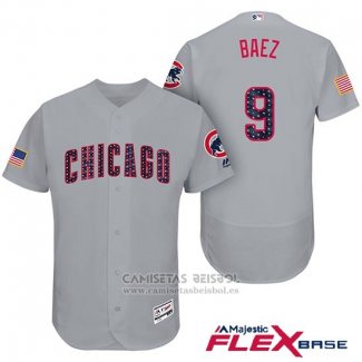 Camiseta Beisbol Hombre Chicago Cubs 2017 Estrellas y Rayas Cubs 9 Javier Baez Gris Flex Base