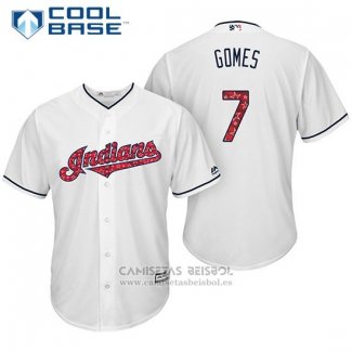 Camiseta Beisbol Hombre Cleveland Indians 2017 Estrellas y Rayas 7 Yan Gomes Blanco Cool Base