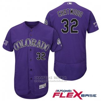 Camiseta Beisbol Hombre Colorado Rockies Tyler Chatwood 32 Violeta Autentico Collection Flex Base