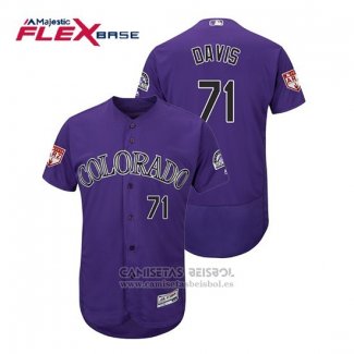 Camiseta Beisbol Hombre Colorado Rockies Wade Davis Flex Base Entrenamiento de Primavera 2019 Violeta