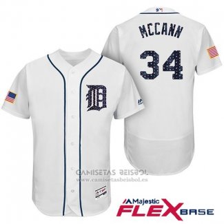 Camiseta Beisbol Hombre Detroit Tigers 2017 Estrellas y Rayas James Mccann Blanco Flex Base