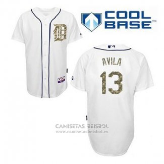 Camiseta Beisbol Hombre Detroit Tigers Alex Avila 13 Blanco Usmc Cool Base