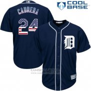 Camiseta Beisbol Hombre Detroit Tigers Miguel Cabrera 24 Azul Estrellas y Rayas Cool Base