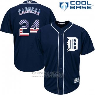 Camiseta Beisbol Hombre Detroit Tigers Miguel Cabrera 24 Azul Estrellas y Rayas Cool Base