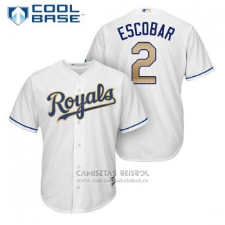 Camiseta Beisbol Hombre Kansas City Royals 2 Alcides Escobar Blanco 2017 Cool Base