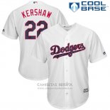 Camiseta Beisbol Hombre Los Angeles Dodgers 2017 Estrellas y Rayas Clayton Kershaw Blanco Cool Base