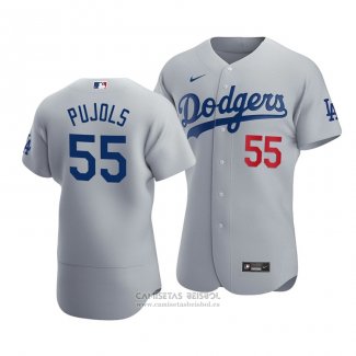 Camiseta Beisbol Hombre Los Angeles Dodgers Albert Pujols Autentico Alterno Gris