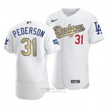 Camiseta Beisbol Hombre Los Angeles Dodgers Joc Pederson 2021 Gold Program Patch Autentico Blanco