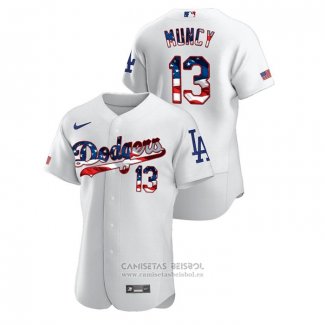 Camiseta Beisbol Hombre Los Angeles Dodgers Max Muncy 2020 Stars & Stripes 4th of July Blanco