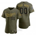 Camiseta Beisbol Hombre Los Angeles Dodgers Personalizada Camuflaje Digital Verde 2021 Salute To Service