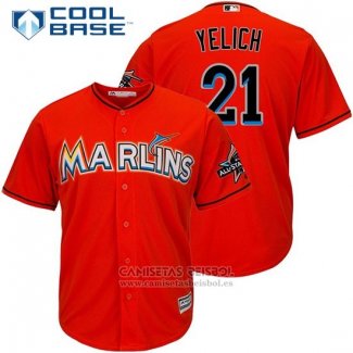 Camiseta Beisbol Hombre Miami Marlins 21 Christian Yelich Naranja 2017 Cool Base