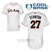 Camiseta Beisbol Hombre Miami Marlins Giancarlo Stanton 27 Blanco Primera Cool Base