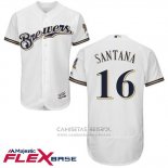 Camiseta Beisbol Hombre Milwaukee Brewers Domingo Santana Blanco Autentico Collection Flex Base Custom