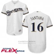 Camiseta Beisbol Hombre Milwaukee Brewers Domingo Santana Blanco Autentico Collection Flex Base Custom