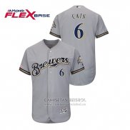 Camiseta Beisbol Hombre Milwaukee Brewers Lorenzo Cain Autentico Flex Base Gris