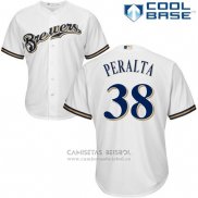 Camiseta Beisbol Hombre Milwaukee Brewers Wily Peralta Blanco Autentico Collection Cool Base Custom