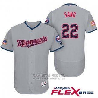 Camiseta Beisbol Hombre Minnesota Twins 2017 Estrellas y Rayas Miguel Sano Gris Flex Base